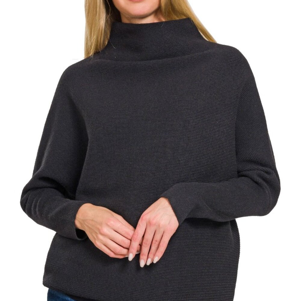 Zenana Viscose Dolman‎ Sleeve Mock Neck Sweater